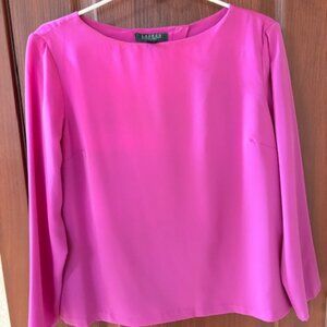 LAUREN Ralph Lauren Women’s Fuchsia Wrap Double Back Long Sleeve Blouse Size 12P